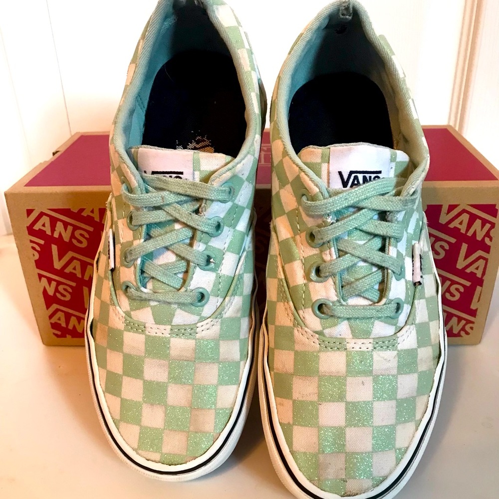 Vans Mint Green Glitter Checkerboard Lace Up